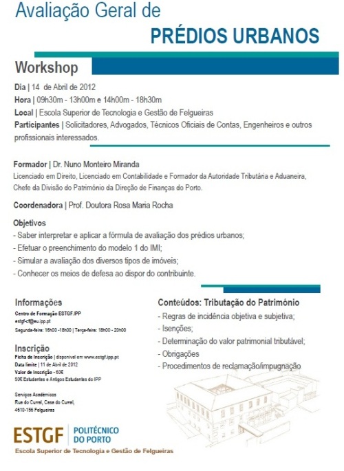 Anúncio do workshop sobre "Avaliação Geral de Prédios Urbanos"